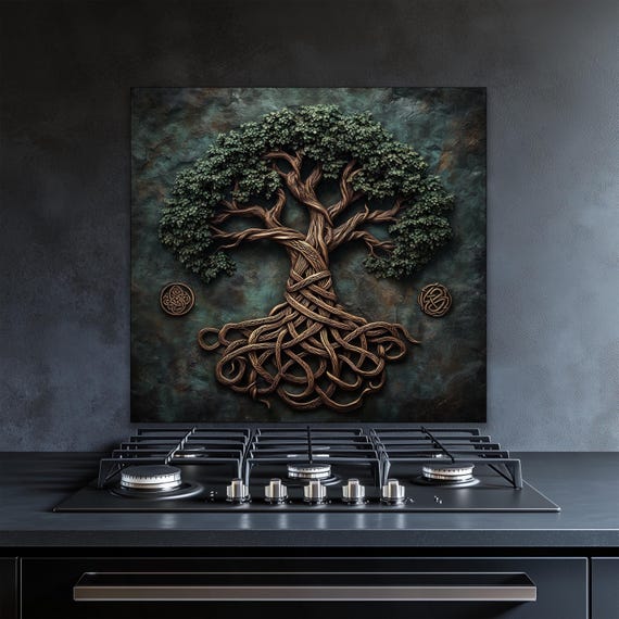 Tree of Life Glass Kitchen Backsplash: Celtic 3D Design