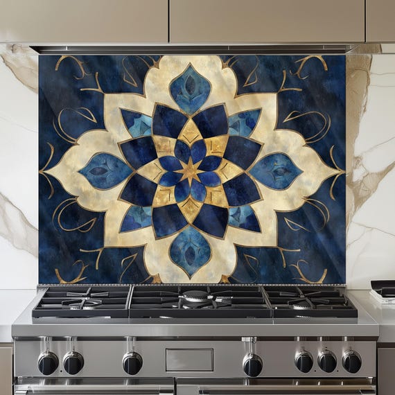 Moroccan Tempered Glass Backsplash: Kitchen Stove Art