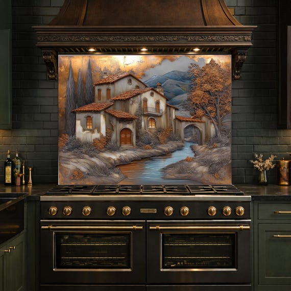 Tuscan Villa Glass Backsplash Rustic Mediterranean Kitchen Wall Panel Decor
