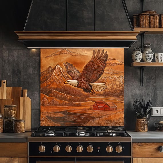 Tempered Glass Kitchen Backsplash: Copper Eagle Rustic Stove Panel