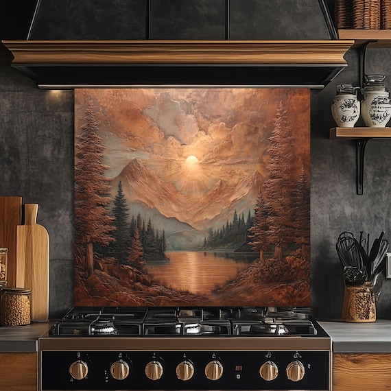 Copper Mountain Landscape Kitchen Backsplash, UV Printed Tempered Glass, Custom Size Design