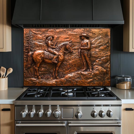 Cowboy Tempered Glass Kitchen Backsplash: Rustic Western Decor
