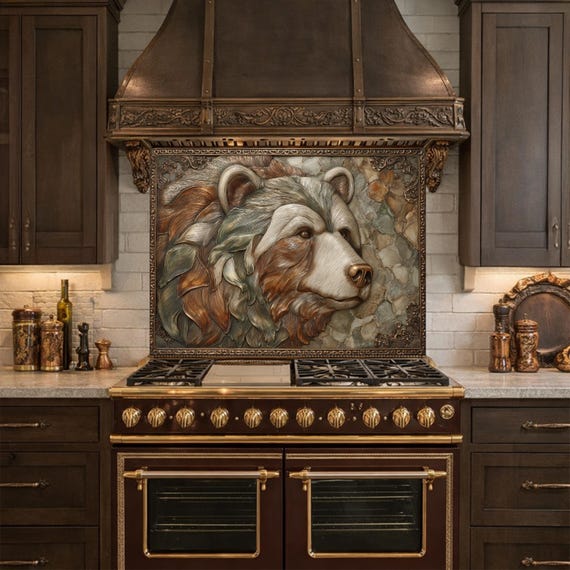 Mountain Peak Tempered Glass Backsplash, Copper Look Snowy Alpine Wall Panel, Custom Size