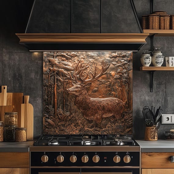 Deer Backsplash, Glass Copper Look Kitchen Backsplash
