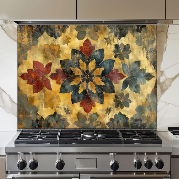 Moroccan Tempered Glass Stove Backsplash Panel, Modern Kitchen Art, Custom Size Design