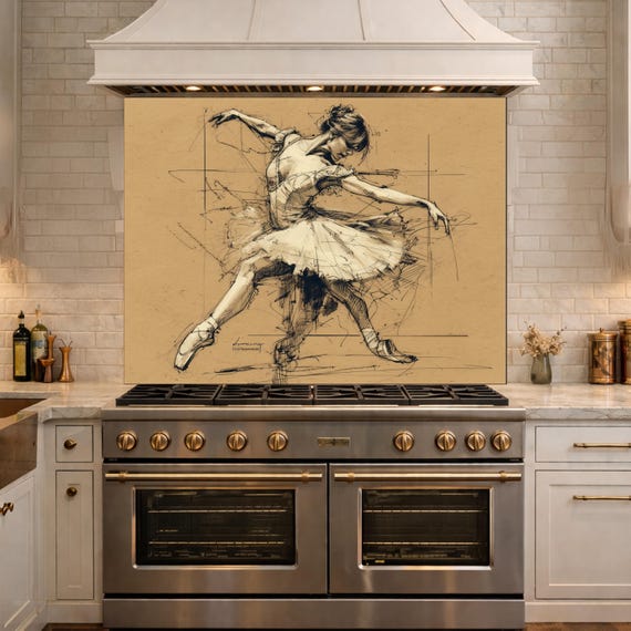 Vintage Seaplane Kitchen Backsplash, Tempered Glass Wall Art, Aviation Sketch Decor
