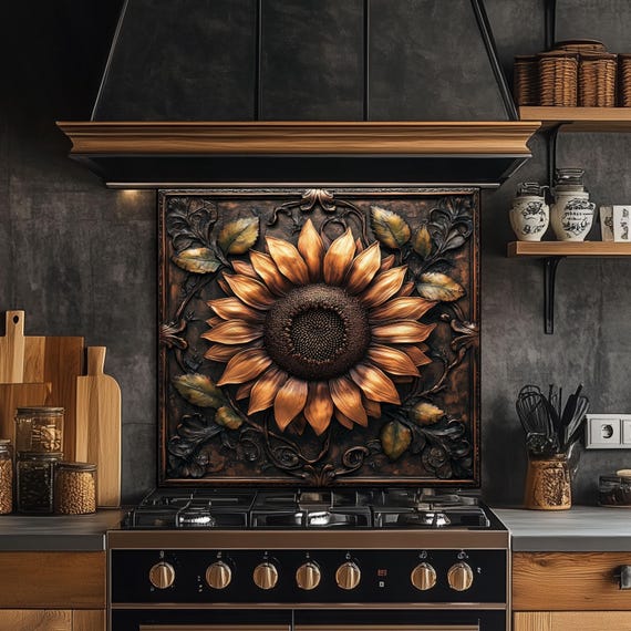 Sunflower Field Kitchen Backsplash, UV Printed Tempered Glass Wall Art, Custom Size Design